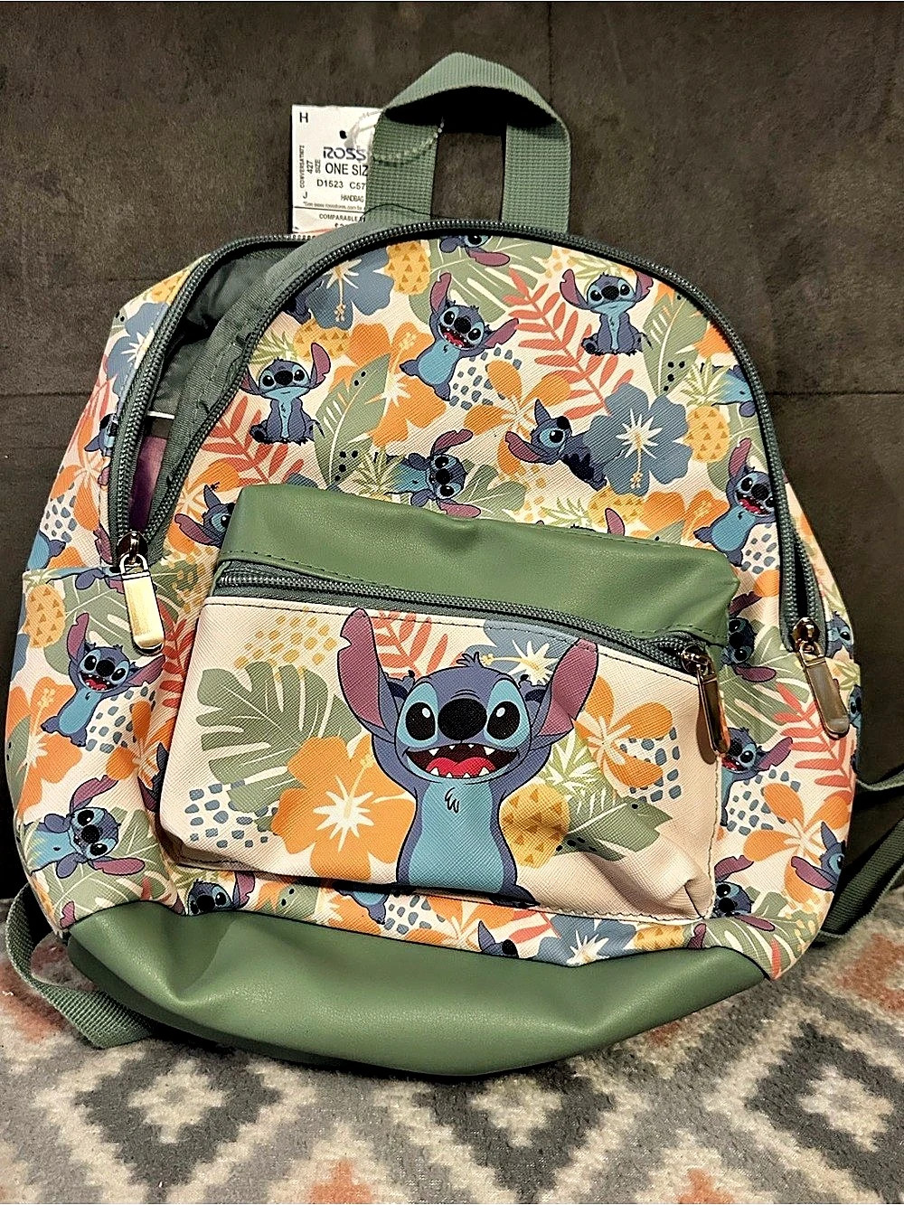 Bioworld Disney Stitch Floral Backpack in Green & Orange NWT